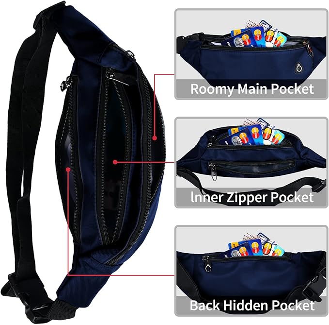 Fanny Packs for Men and Women, Waterproof Sports Waist Pack Bag for Travel Hiking Running Hands-free