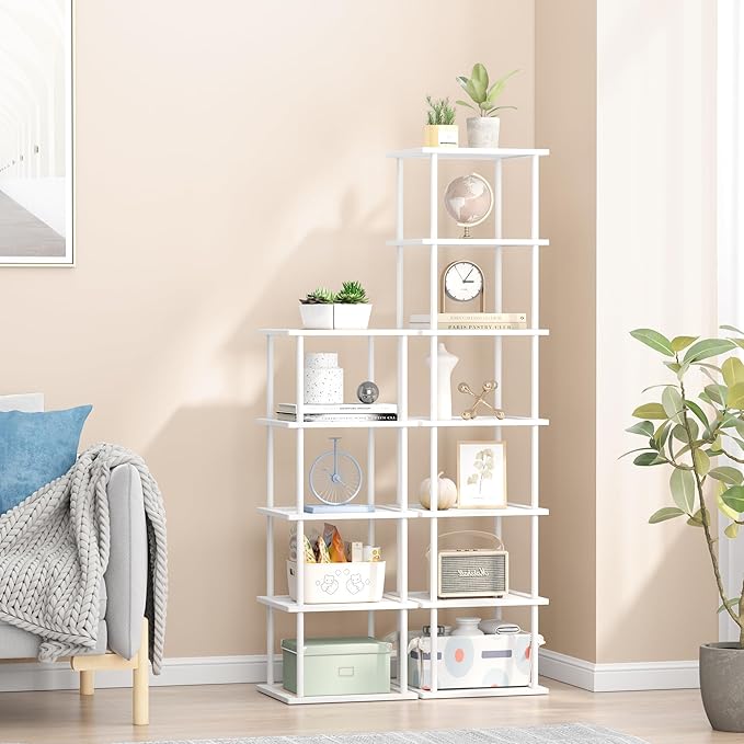 Bamboo Free Standing Shoe Rack Shelf Multi Tier Tall Wooden Stackable Shoes Rack Organizer for Closet Front Door Entrance Narrow Vertical Shoe Storage (White, 12 Tiers)
