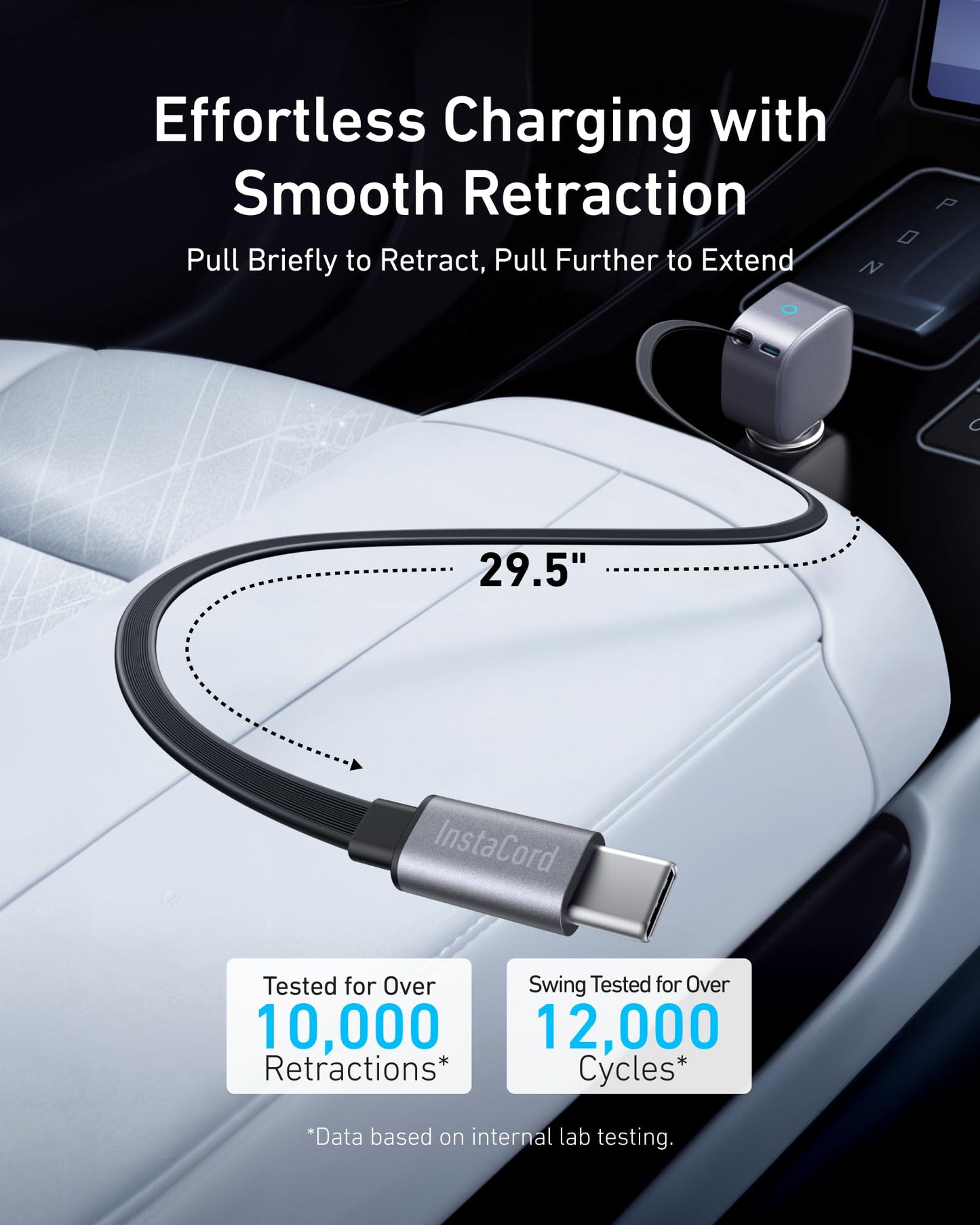 Anker USB-C Car Charger, 75W Max Ultra-Compact Type-C Fast Car Charger with Built-in Retractable Cable Car Adapter for iPhone 15/14 Series, Samsung S24/S23, MacBookPro/Air, iPad, and More