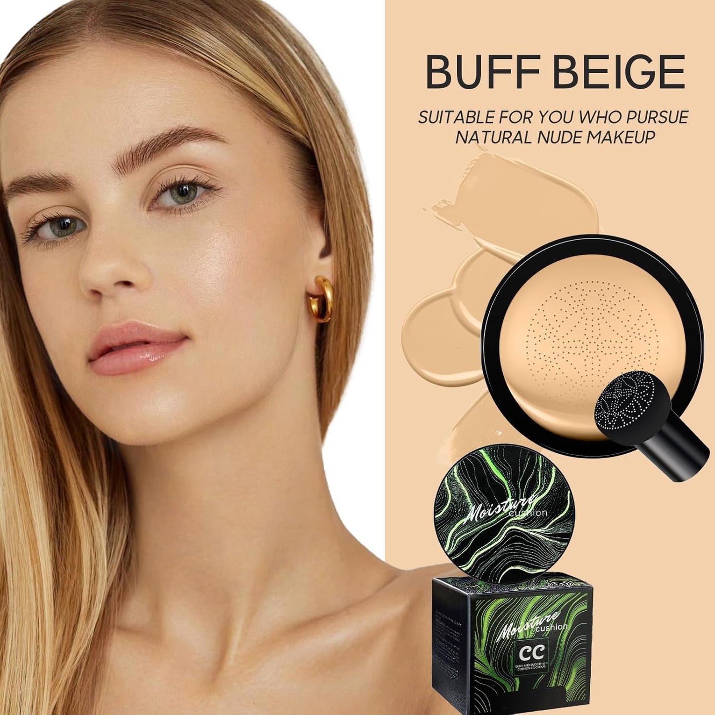Air Cushion CC Cream Mushroom Head Foundation - Moisturizing BB Cream Makeup Long Lasting Matte Conceale, Oil Control Waterproof Makeup Base Primer (Beige, 1 PCS)