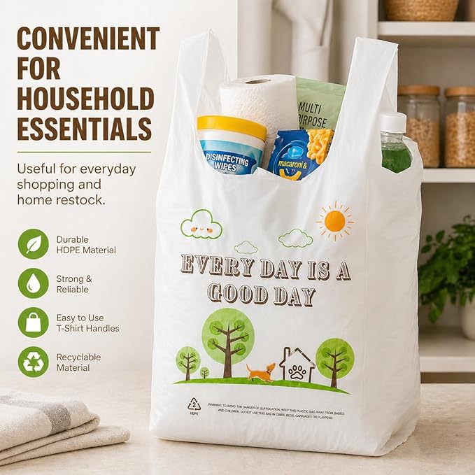 YoYoRain White Thank you T shirt bag, Grocery shopping bag Reusable and Disposable Supermarket Bag 11''x6''x21'' 101PCS