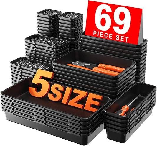 ãMore Larger SizeãA-LUGEIã69Pcsãã5 Sizeã Tool Box Organizer Tray Divider Set, ãBlackã Desk Drawer Organizer, Garage Organization and Storage Toolbox for Rolling Tool Chest Cart Cabinet WorkBench Parts