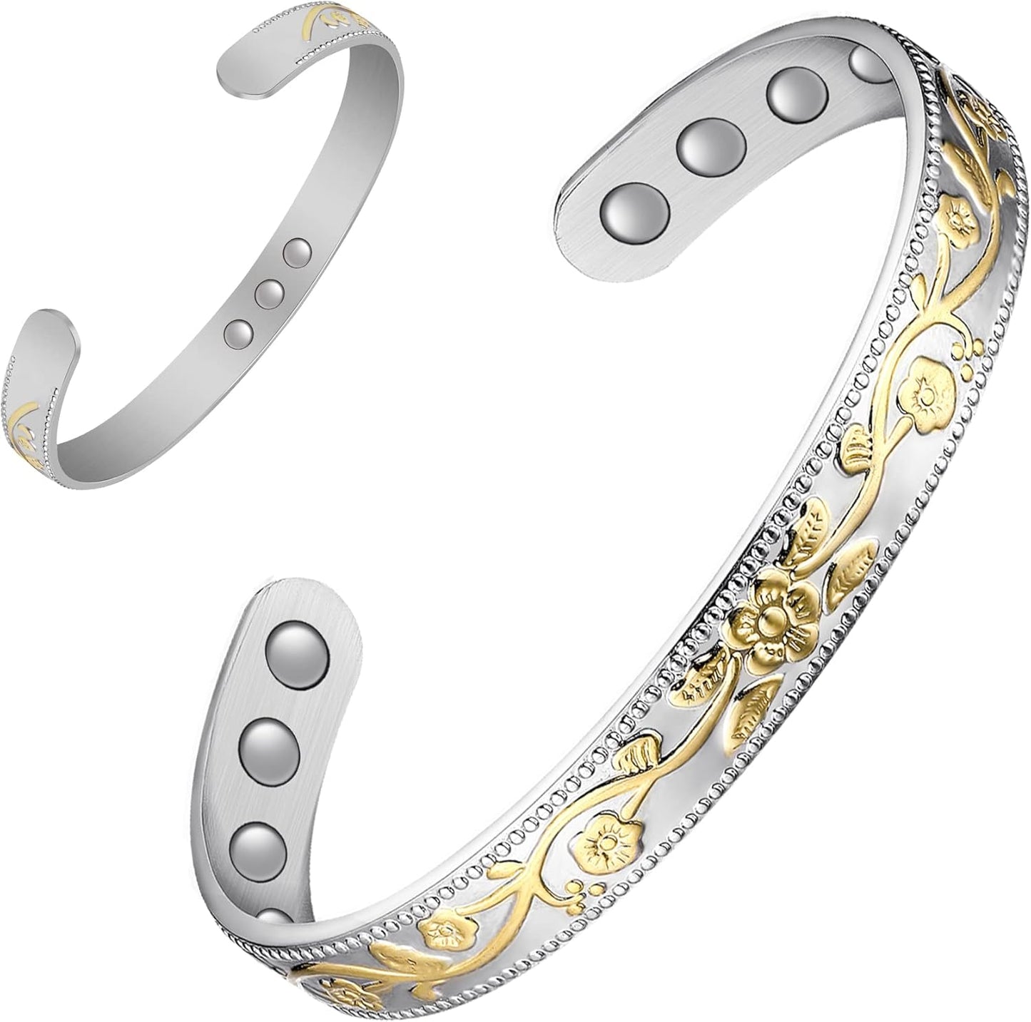 Feraco Copper Bracelet for Women, Ultra Strength Magnetic Bracelets, 99.99% Pure Copper Cuff Bangle with 3500 Gauss Neodymium Magnets, Adjustable (Silver & Gold)
