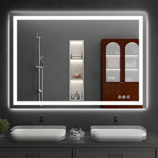 LED Bathroom Mirrors 40"x48" Bathroom Mirror with Lights for Wall, Backlit + Front Lit, 3 Colors, Anti-Fog, Dimmable Brightness for Vanity,Bathroom, Entryway, Living Room