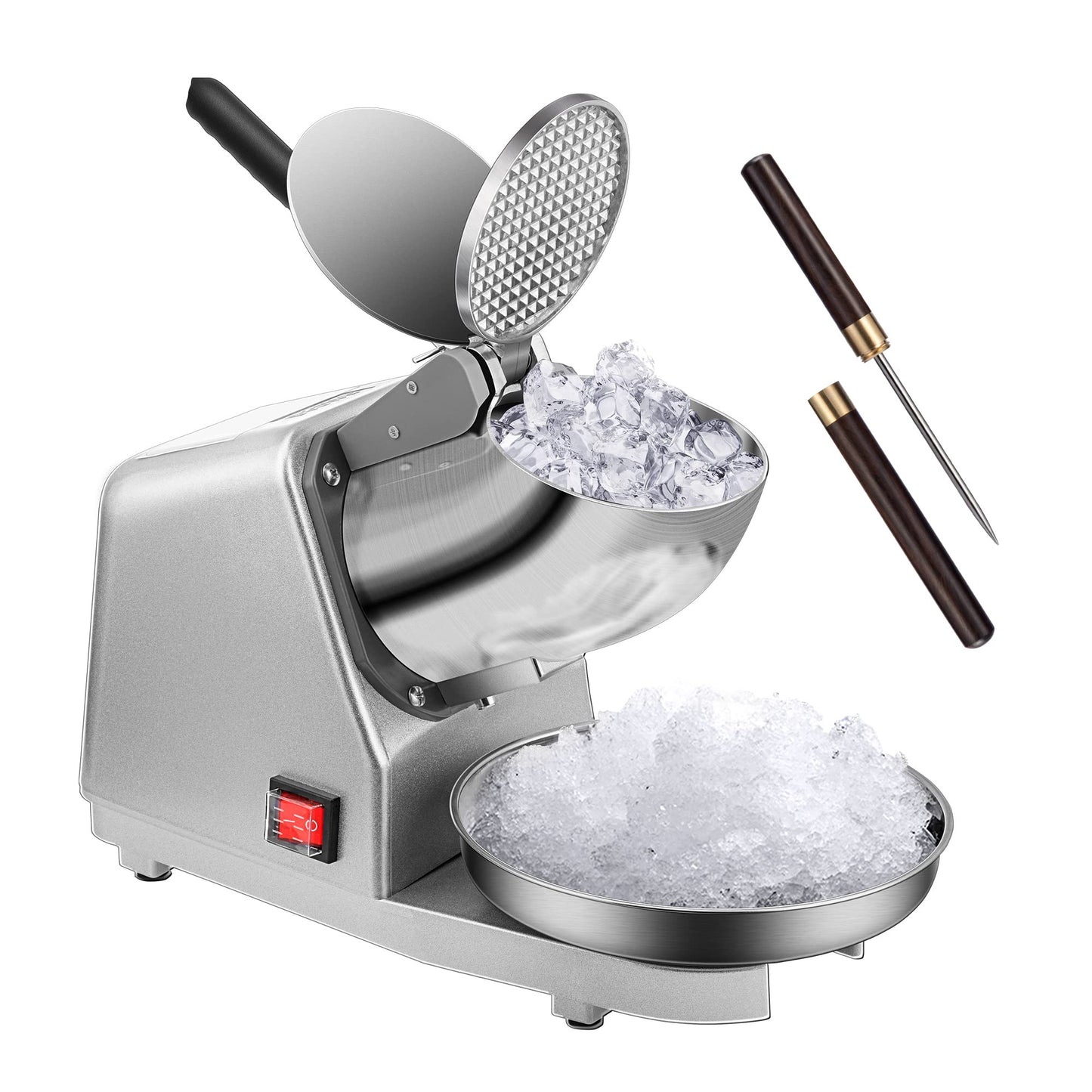 VIVOHOME Electric Ice Crusher Shaver Dual Blades Snow Cone Maker Machine Silver 173lbs/hr with Ice Pick for Home and Commercial Use
