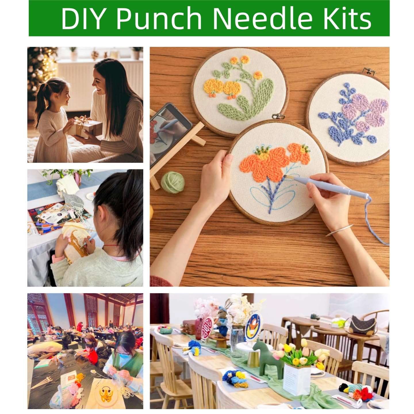 DIY Punch Needle Kits for Beginners Santa Claus with Hoop Punch Needle Starter Craft Embroidery Set Easy for Adults and Children Festival Gift and Decoration 20x20cm-9
