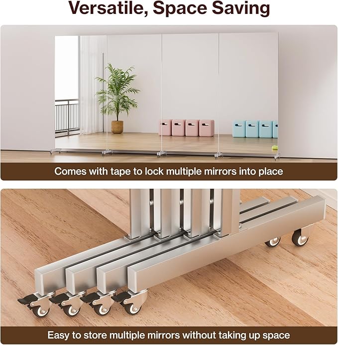 Standing Full Length Mirror on Wheels 71" x 32" Large Rolling Mirrors Smooth Moving Unbreakable Glassless Mirror for Home Gym Dance Studio Yoga, Silver