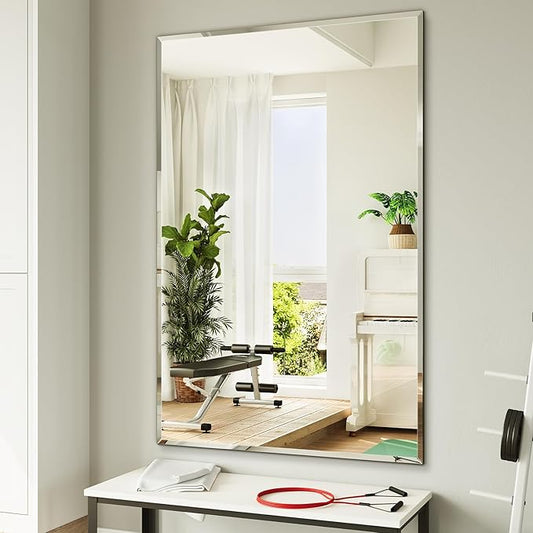 Beveled Bathroom Mirror, 55"x36" Frameless Bathroom Mirror, Bathroom Vanity Wall Mirrors for Gym, Over Sink, Living Room Hangs Horizontally or Vertically