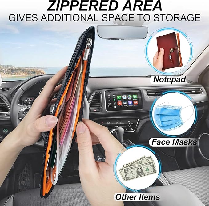 Keedolla Car Sun Visor Organizer, Auto Interior Accessories Pocket Organizer Visor Storage Pouch Sunglasses Holder with Zipper Pocket for Truck, SUV - Black