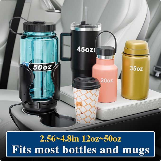 Car Cup Holder Expander, Cup Holder Extender Adapter with Expandable Arm and Adjustable Base, Compatible with Yeti Ramblers, Hydro Flasks, Stanley, Owala Most Coffee Mugs Bottles & Cups