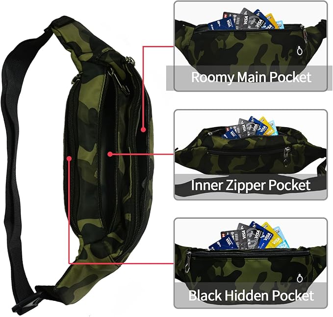 Fanny Packs for Men and Women, Waterproof Sports Waist Pack Bag for Travel Hiking Running Hands-free