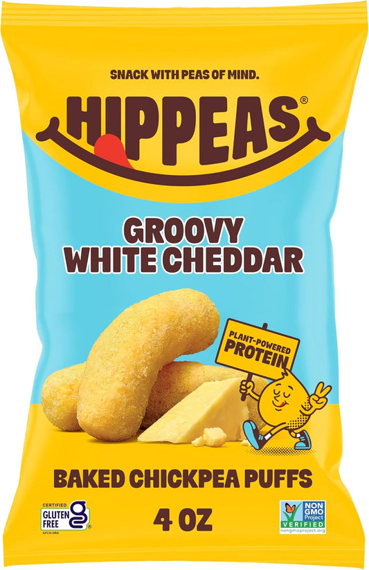 Hippeas Chickpea Puffs, Vegan White Cheddar, 4 Ounce (Pack of 1), 4g Protein, 3g Fiber, Vegan, Gluten-Free, Crunchy, Plant Protein Snacks