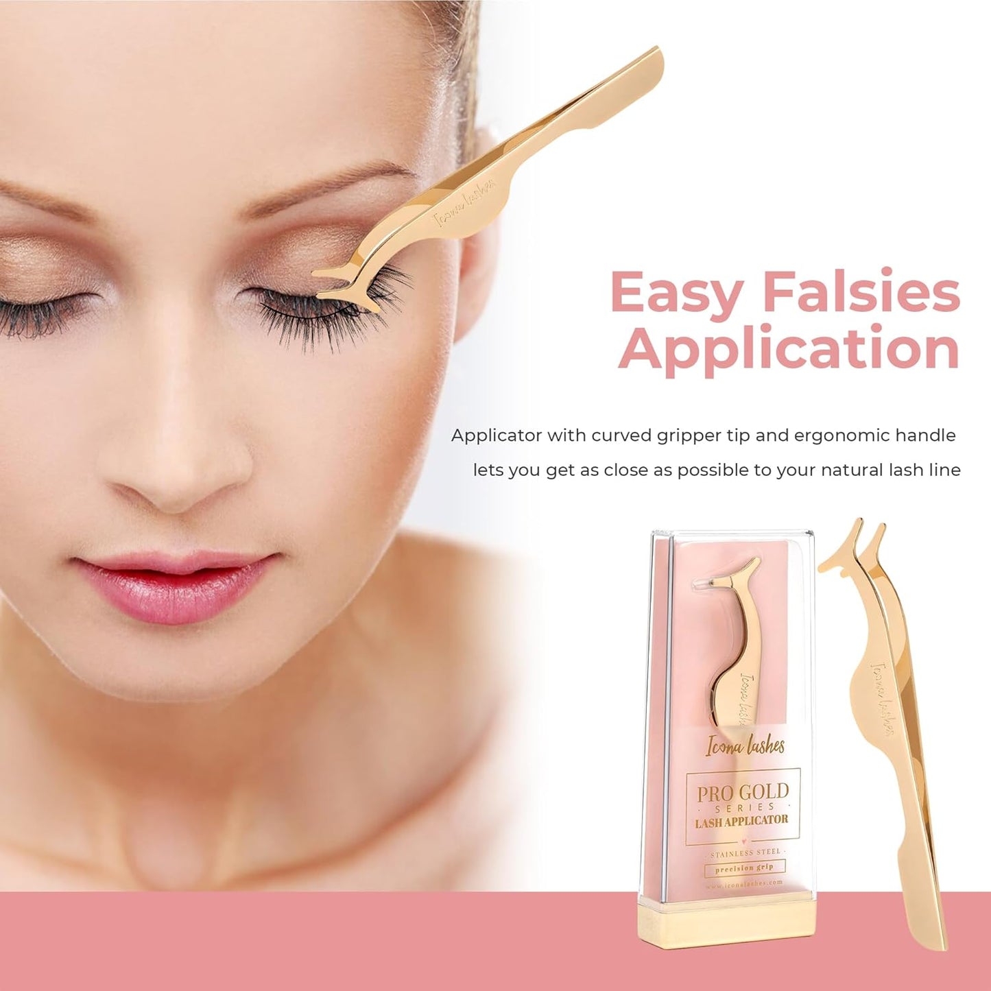 Eyelash Applicator for False Eyelashes & Lash Extensions || 24K Gold Plated Stainless Steel with Contoured Tip for Precise Application & Ergonomic Handle for Comfortable Grip