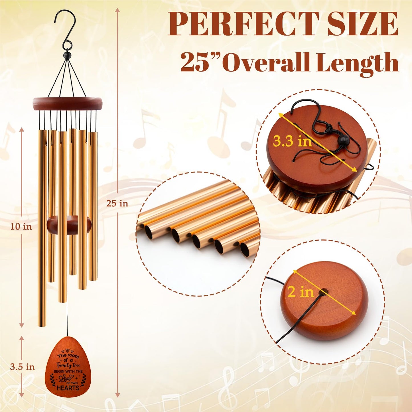 Wazzio Anniversary Wind Chimes, 50th for Couples Parents Mom Dad, Romantic Gifts Decorations for Garden Home Outdoors, Marriage Keepsake Gift Ideas, 25in