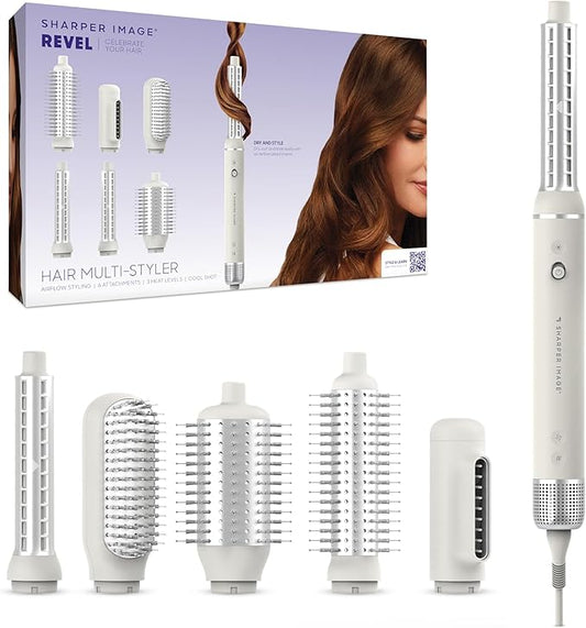 Sharper Image Revel 6-in-1 Multi-Styler, Ionic Hair Dryer Brush, Air Wrap Curling Wand, Detangler, Volumizing, Smoothing & Straightening Tools, Hair Accessories for Women for Salon Results at Home