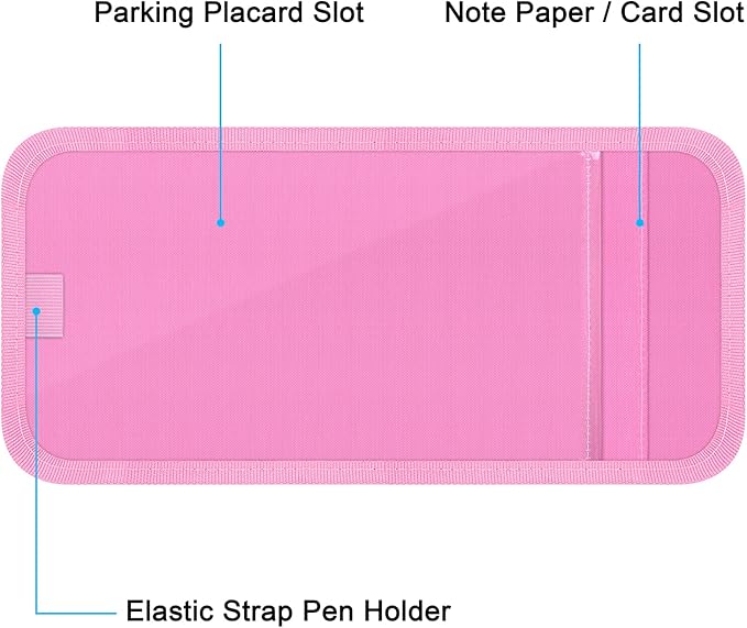 Handicap Placard Holder for Auto, Wisdompro Disabled Parking Permit Sign Protector for Car Sun Visor with Note Paper Slot, Pen Holder and Elastic Strap - Pink