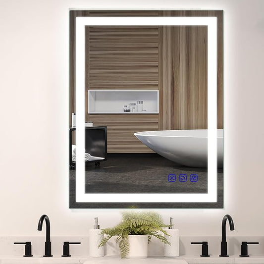 24"x36" LED Bathroom Mirror â Front Lighted Vanity Makeup Mirror, 3-Color Stepless Dimmable, Anti-Fog, CRI 95+, Memory Function, Large Smart Mirror for Wall
