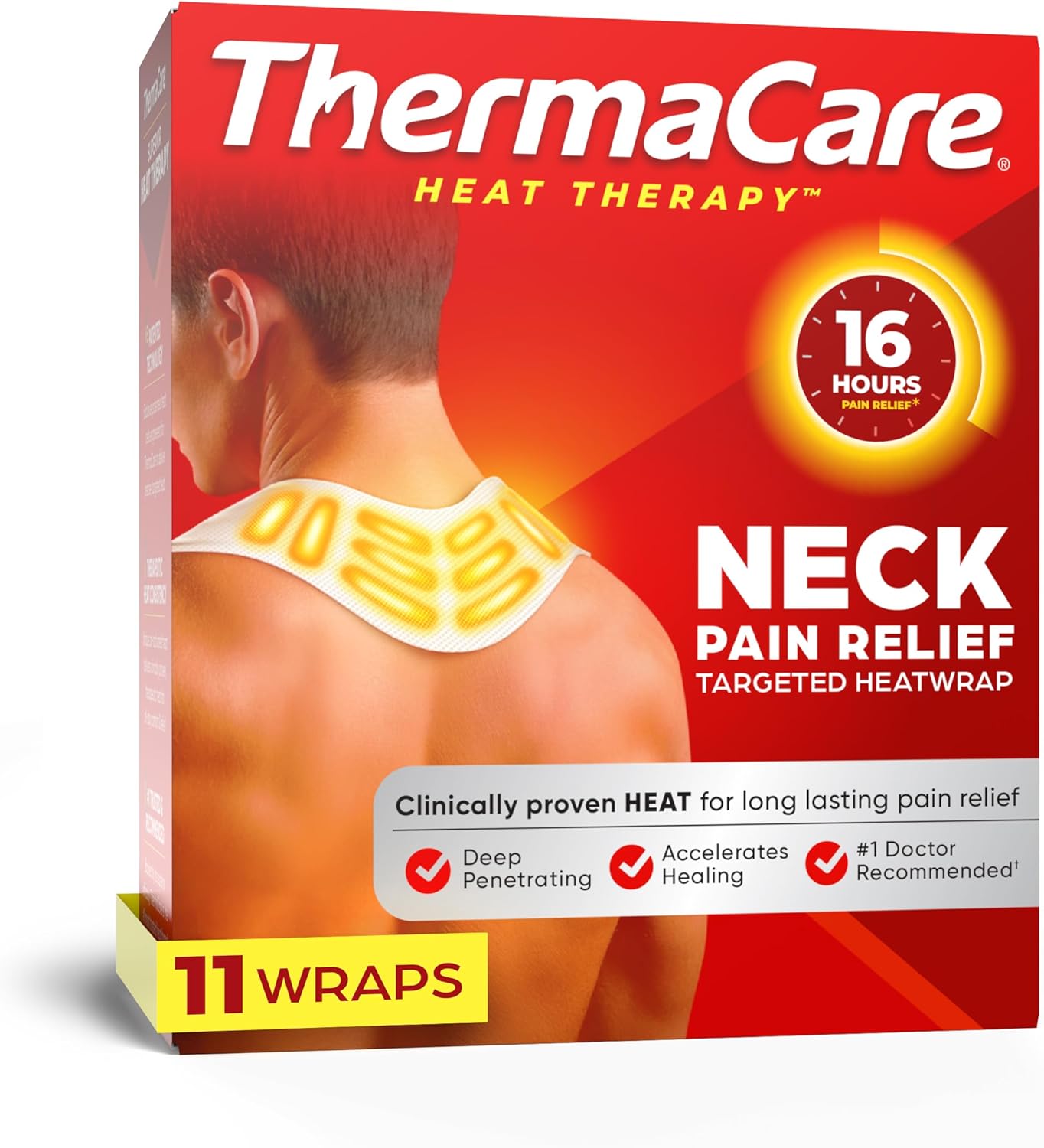 ThermaCare Heat Wraps for Neck & Shoulder Pain Relief - 16-Hour Heat Therapy Heating Pads, Adhesive Heat Patches for Muscle & Joint Pain - Flexible Fit for Comfort & Extended Wear - 11 Count