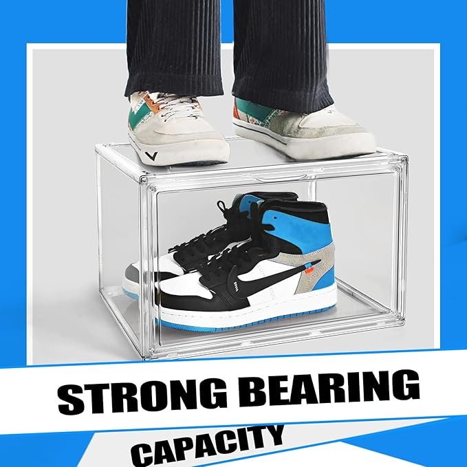 10 Pack Crystal Clear Acrylic Shoe Box Size 15, Stackable Sneaker Display Case with Magnetic Door, Dustproof Shoe Organizer for Shoes Toy Hat Collectible Storage in Entryway, Hallway, Closet, Underbed