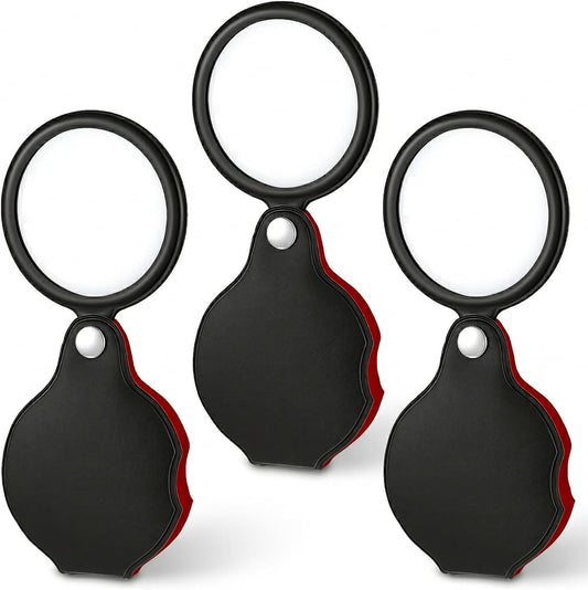 3Pcs Small Magnifying Glass for Kids and Seniors, Portable Pocket Magnifier 10X Mini Folding Magnifying Glasses with Rotating Protective Sheath for Reading Close Work Repairing Hobby Or Coins