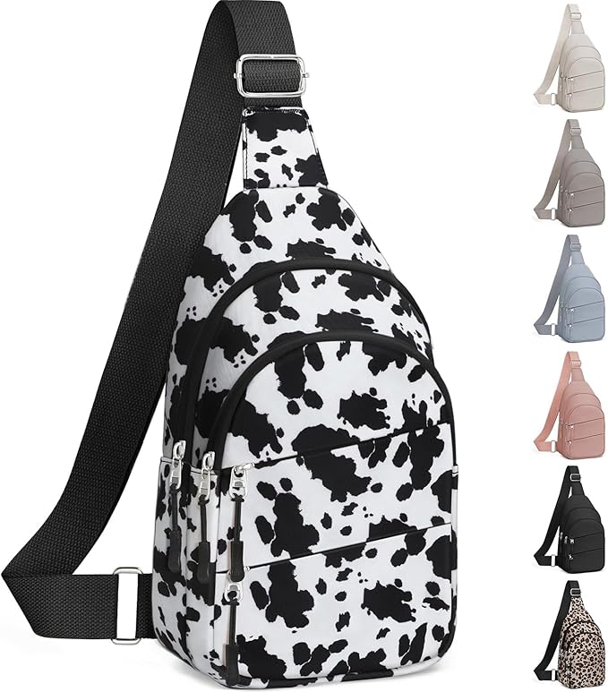 Tuwubi Crossbody Bags for Women, Sling Bag for Men, Small Hiking Backpack Anti Theft Lightweight for Outdoors Travel ï¼M, Cow Printï¼