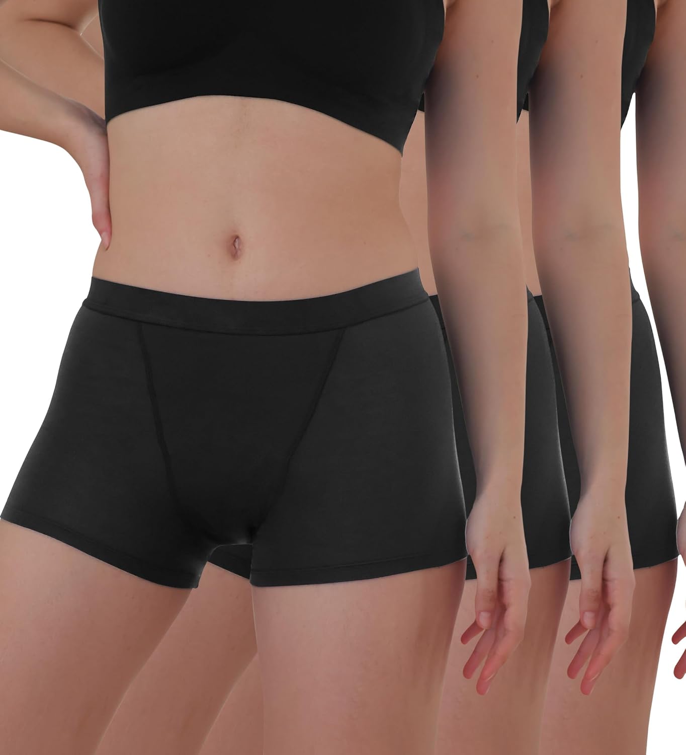 AIRCUTE Women Washable Urinary Incontinence Boxer Briefs Underwear Breathable Protective Boy Shorts for Leaks 2.0OZ 3 Pack