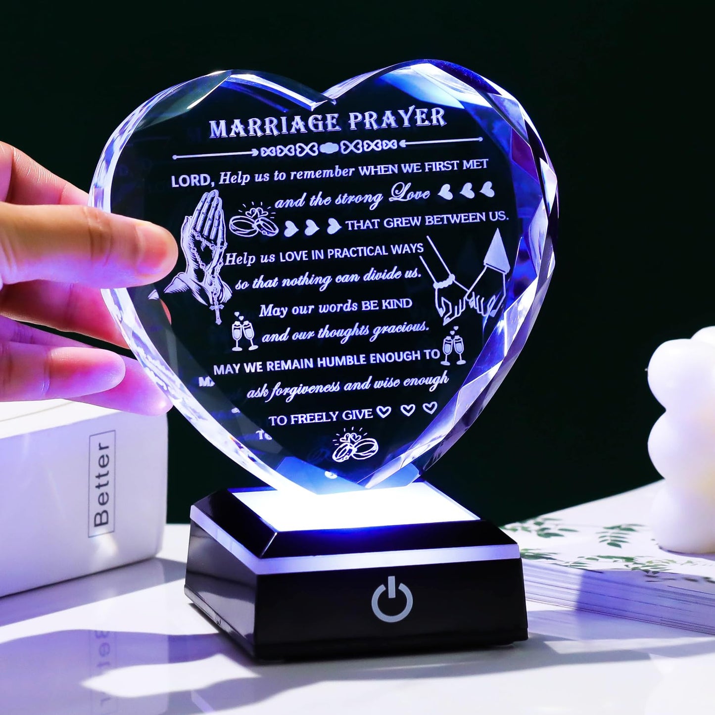 Arikyrist Wedding Gifts for Couples 2025 with Colorful LED Base Heart Happy Anniversary Marriage Prayer Gift with Inspiring Quotes Unique Newlywed Mr and Mrs Engagement Gift Bridal Shower Gifts