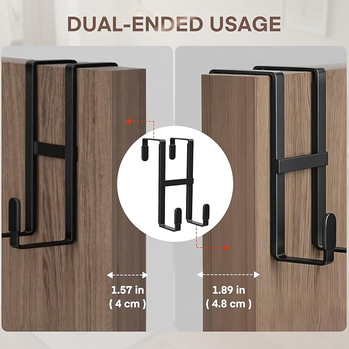 FYY 2 Packs Over The Door Hooks, Double Sided Door Hanger Hook - Heavy Duty No Drill Wall Hooks for Hanging Coats, Towels, Bags, Kitchen Closet Fits Most Doors Up to 1-7/8" Thickness (5.12" L, Black)