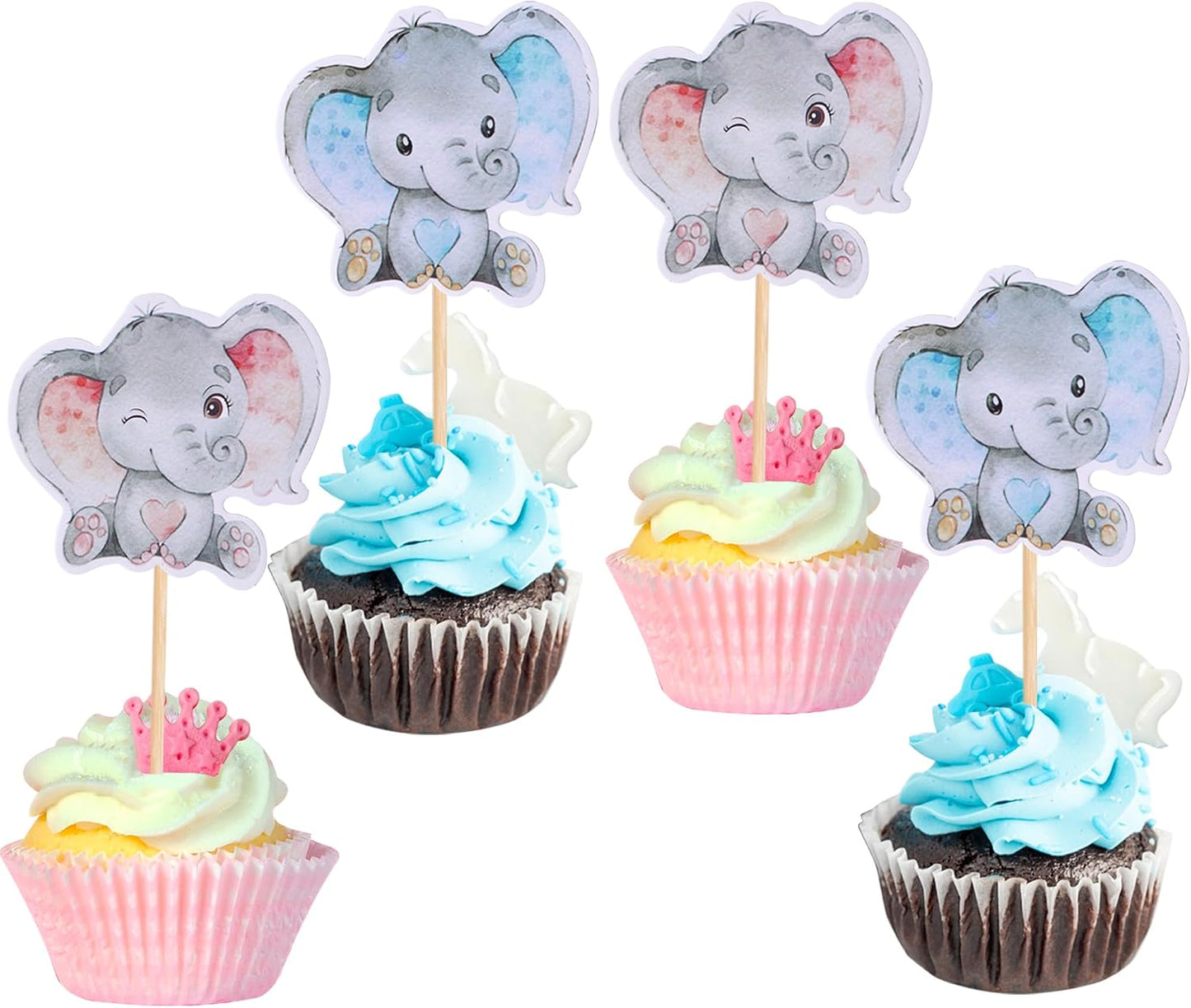 36 PCS Pink or Blue Elephant Cupcake Toppers Baby Shower Boy or Girl Cupcake Picks for Elephant Theme Gender Reveal Baby Shower Kids Boys Girls Birthday Party Cake Decorations Supplies
