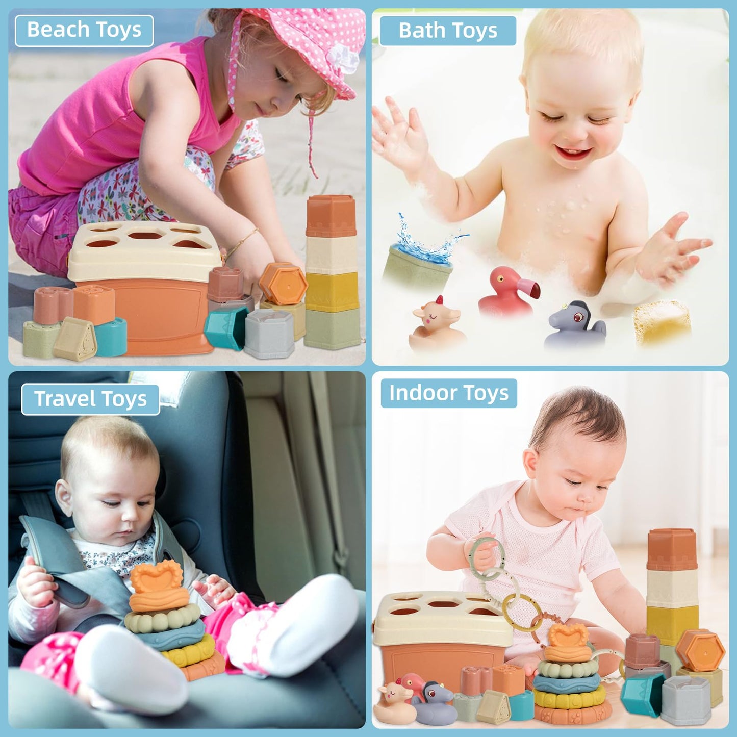BYFWH Shape Sorters Baby Toys 5 in 1 Montessori Toy for 6-48 Months Stacking Cups,Rings Toy Links,Soft Stacking Rings,Blocks Set,Soft Animals Toys Shape Sorters for Toddlers 1-3