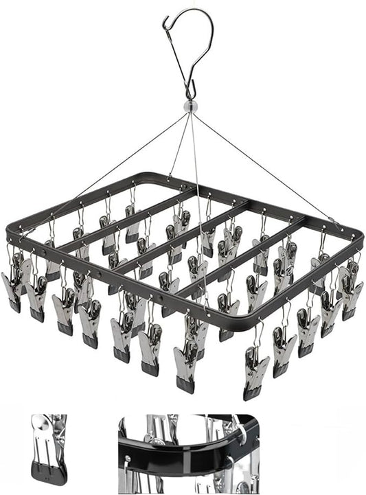 Clothes Drying Racks Clip Hangers Metal with 36 Clips Windproof Hook Underwear Hanger Foldable Laundry Clip for Socks Bras Black