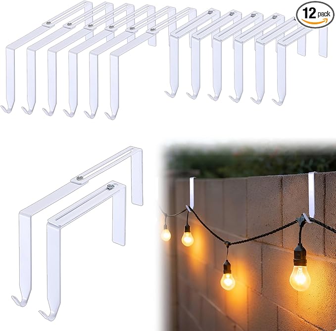 Frienda 12 Pcs Adjustable Outdoor Light String Metal Hooks for 3.2-6 Inch Concrete Wall Cinder Block Fences Hangers Outdoor Light String Hooks No Drill for Concrete Wall Cinder Block and Fence(White)
