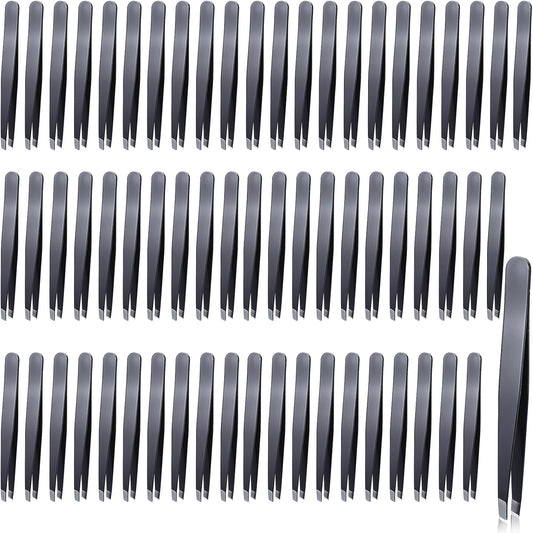 64Pcs Slanted Lash Tweezer for Women Men, Professional Stainless Steel Tweezers High Precision Tweezers Bulk for Ingrown Hair Removal Eyelash Extension Plucking Blackhead