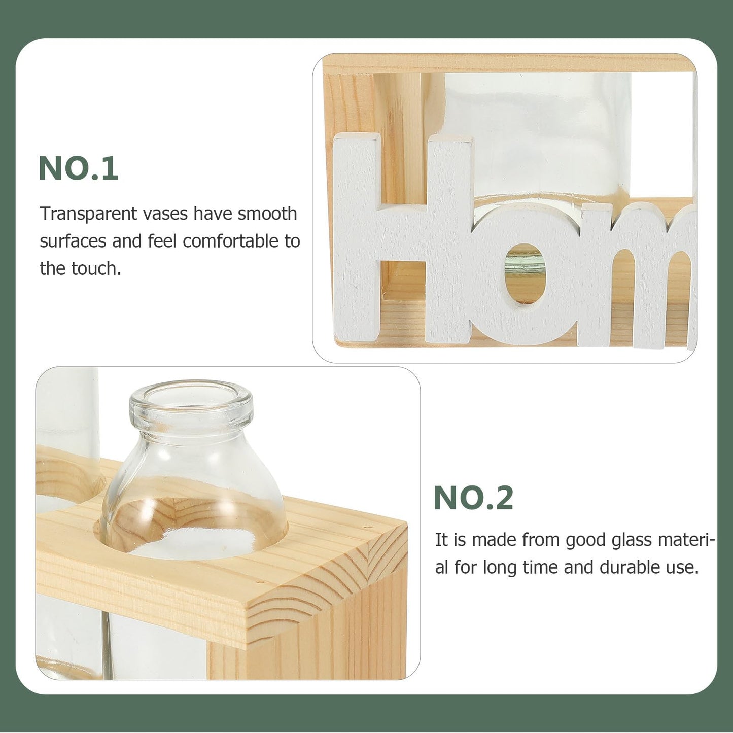 Kichvoe Glass Hydroponic Plant Vase with Wooden Stand, Nordic Style Tabletop Glass Planter for Air Plants and Houseplants, 2pcs Decorative Home Garden Terrarium Containers