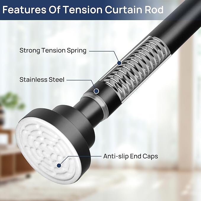 ENJOYBASICS 2 Pack Adjustable Spring Tension Curtain Rods 32 to 54 Inches, Stainless Steel Matte Black Shower Rod No Drilling for Window, Bathroom, Closet, Room Divider, 7/8" Diameter
