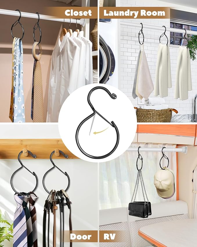 6 Pack Belt Hanger, Tie Hanger & Belt Organizer, Waterproof Belt Hanger for Closet, Ties, Scarves, Bags & Accessories, Keeps Closet Neat & Organized, Black