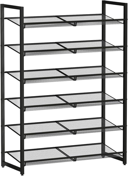 Shoe Rack, 6-Tier Metal Shoe Organizer, Tall Shoe Rack for Closet,entryway,Garage, with Adjustable Flat or Angled Shelves, Holds 18-24 Pairs,Shoes That can accommodate The Whole Family.
