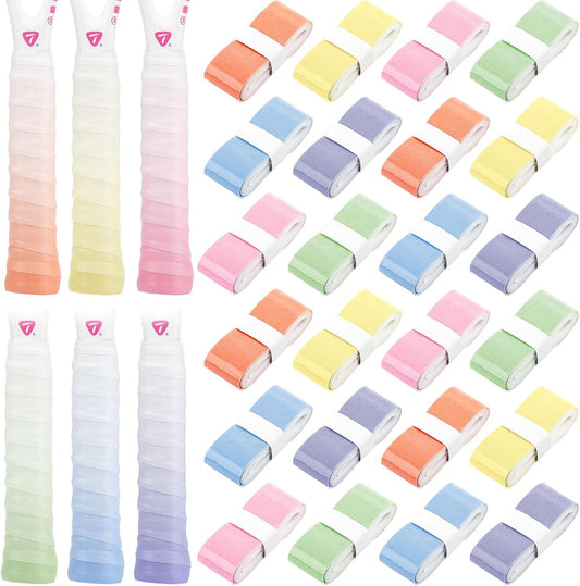 Jerify 24 Pieces Tennis Racket Grip Tape, Precut Tennis Overgrips Tape Badminton Racket Grips with Velvety Comfort for Anti Slip and Absorbent Grip