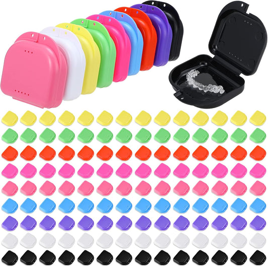 Nuenen 180 Pcs Retainer Case with Vent Holes Mouth Guard Container Case Dental Storage Container Multicolor Dental Retainer Box for Office Travel Household, 9 Colors (Fresh Color)