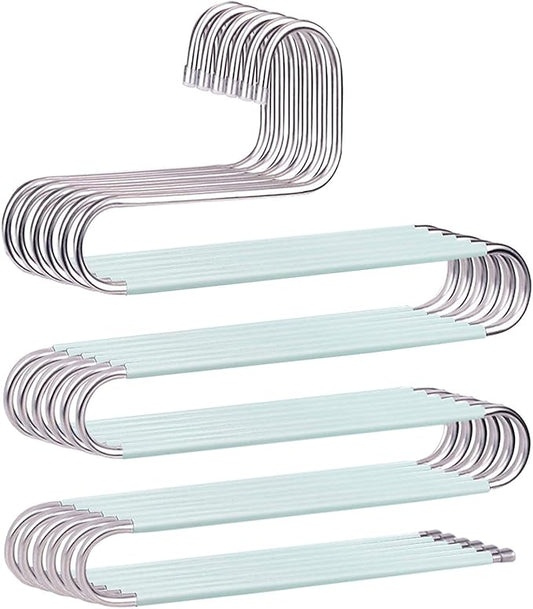 Devesanter Space-Saving Non-Slip S-Shape Trousers Hangers - 6 Pack Stainless Steel Closet Storage Organizer for Pants, Jeans & Scarves - Green