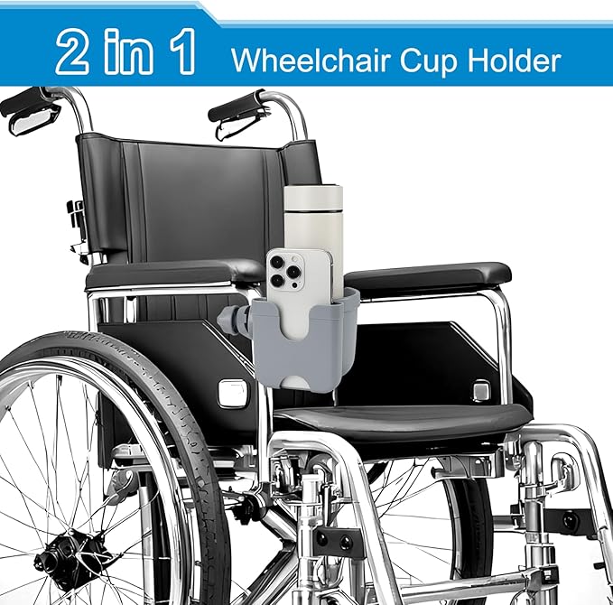 Accmor 2-in-1 Walker Cup Holder with Phone Holder, Wheelchair Cup Holder, Rollator Cup Holder, Cup Phone Holder for Walker, Wheelchair, Rollator, Mobility Scooter