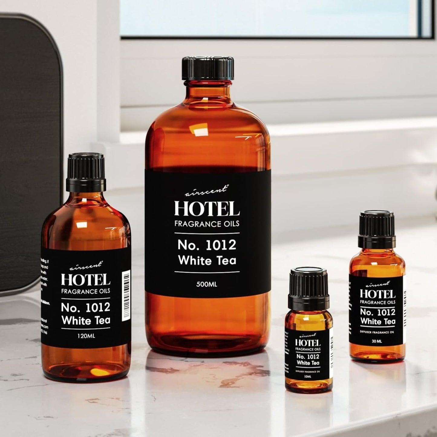 AirScent Hotel Diffuser Oil No. 1012 Inspired by The White Tea Hotel Scent - Premium Fragrance Oil for Ultrasonic and Waterless Diffusers and Crafting - 500 mL, 16.9 fl oz Glass Dropper Bottle