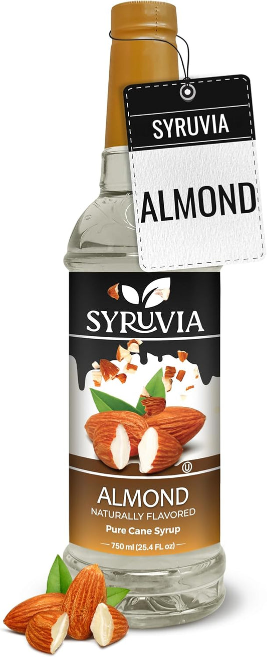 Syruvia Almond Syrup, Natural Flavors, Syrup for Drinks, Lattes, and Desserts – 25.4 fl oz