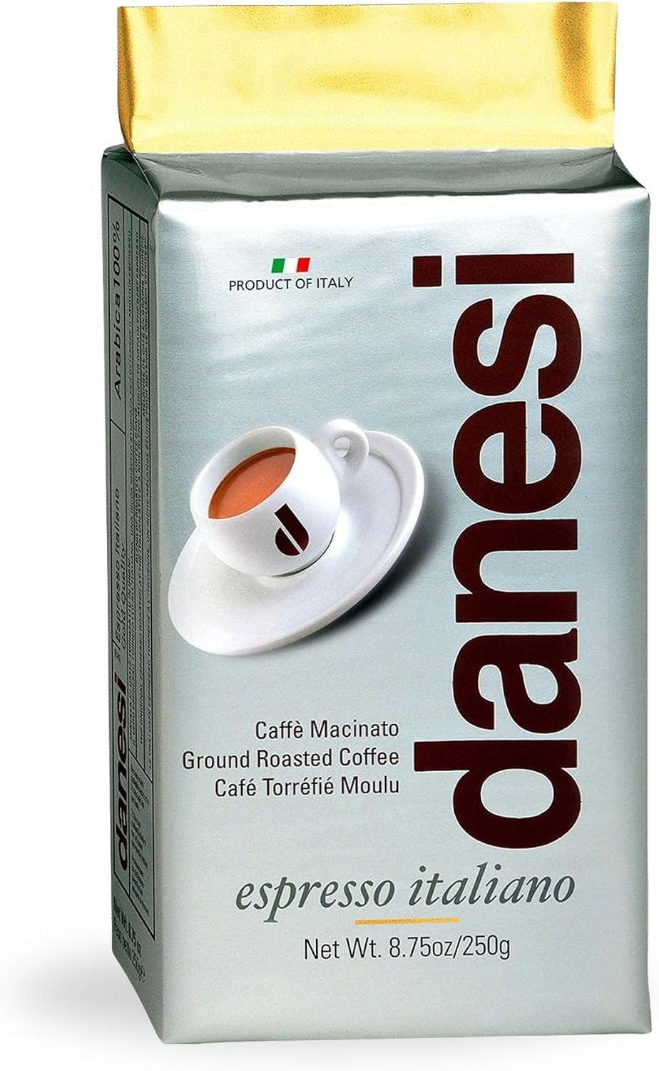 Danesi Caffe Italian Ground Coffee - Fine Ground Coffee and Medium Roast Espresso Coffee Grounds for Moka Pot, French Press, and Drip Brew - Gold (8.75 oz, 1 Pack)