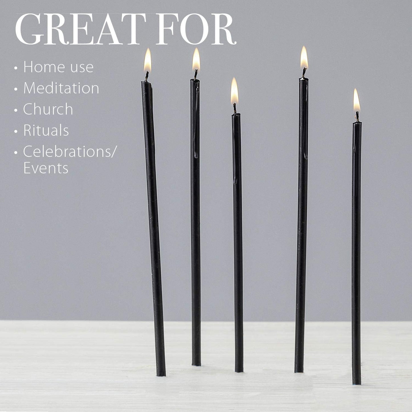 Danilovo Thin Taper Beeswax Candles - No-Drip, Smoke-Less, Tall, Decorative, Honey Scented Candles Ideal for Church Prayer, Rituals, Decor or Birthday – 7.3”x0.24” (Black, 100pcs)