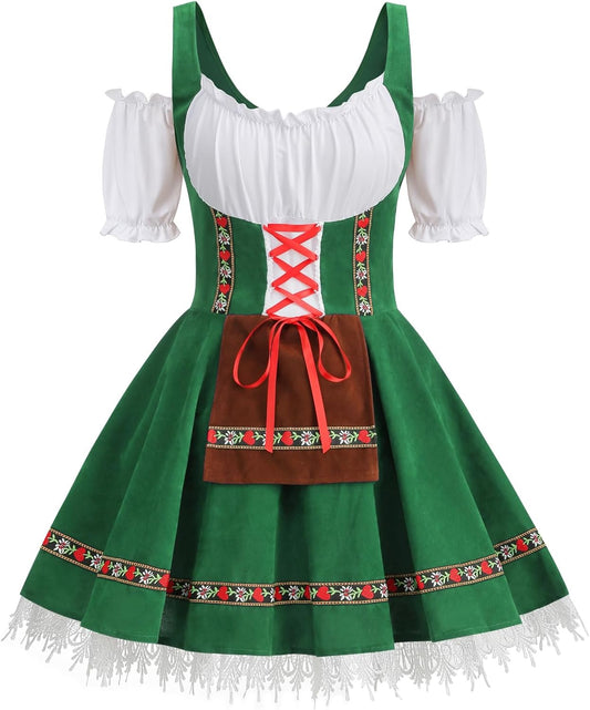 Colorful House Womens Oktoberfest Costume, Velvet German Bavarian Dress for Halloween Carnival