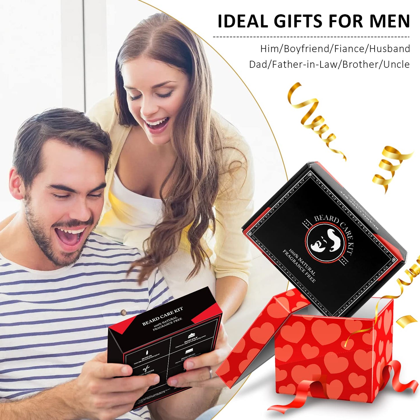 Fathers Day Dad Gifts, Beard Kit for Men, Beard Growth and Grooming Kit w/Beard Oil Beard Balm Beard Brush Beard Comb Beard Scissors, Birthday Gifts for Men Husband Him Grandpa Boyfriend Son Brother