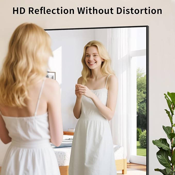 Koonmi Black Framed Bathroom Mirror - Shatterproof 24"x48" Tempered Glass, HD No Distortion, Horizontal/Vertical Mount, Modern Matte Aluminum Alloy Frame