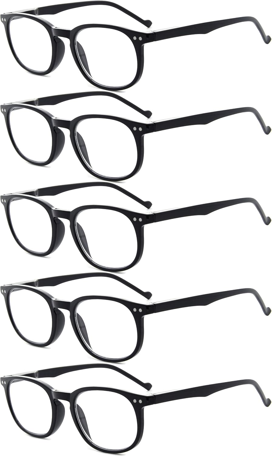 Eyekepper 5-Pack Spring Hinges 80's Classic Reading Glasses Black +1.25