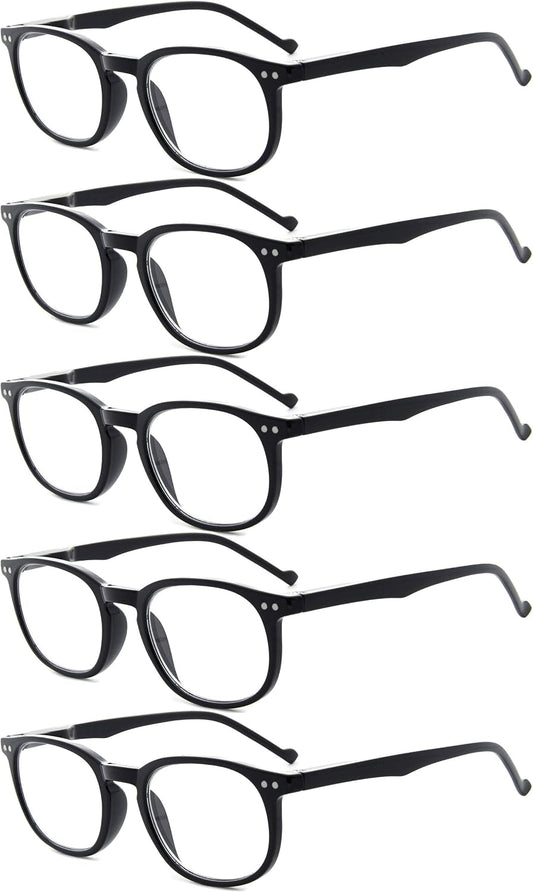 Eyekepper 5-Pack Spring Hinges 80's Classic Reading Glasses Black +1.25